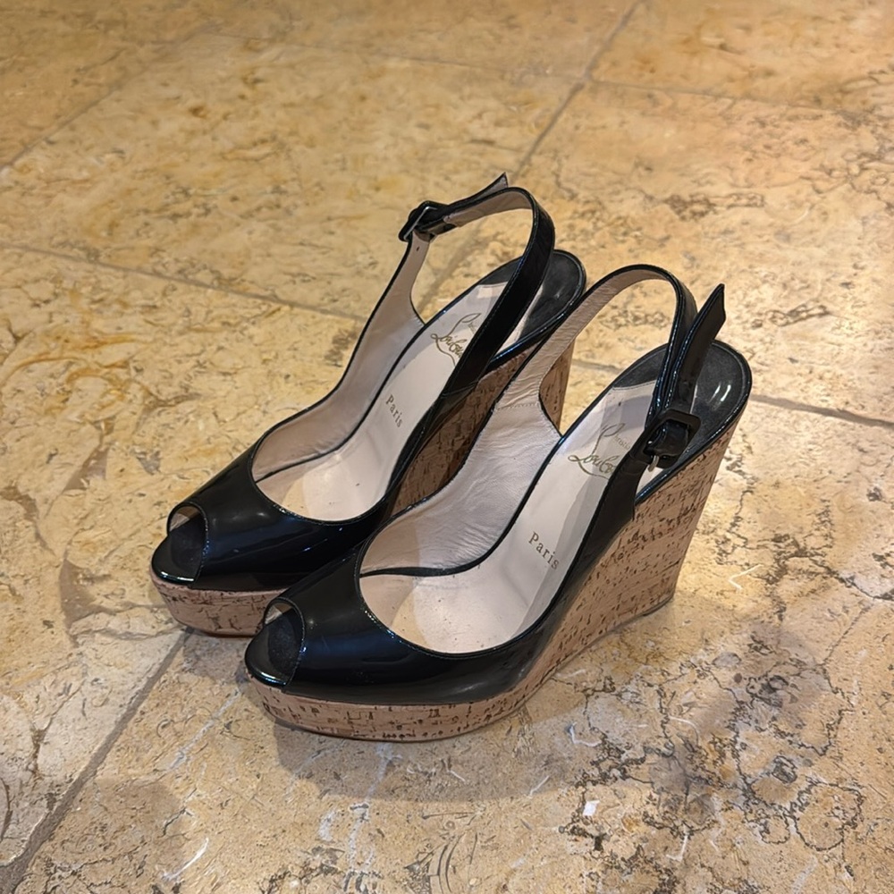 black cork christian louboutin wedges heels